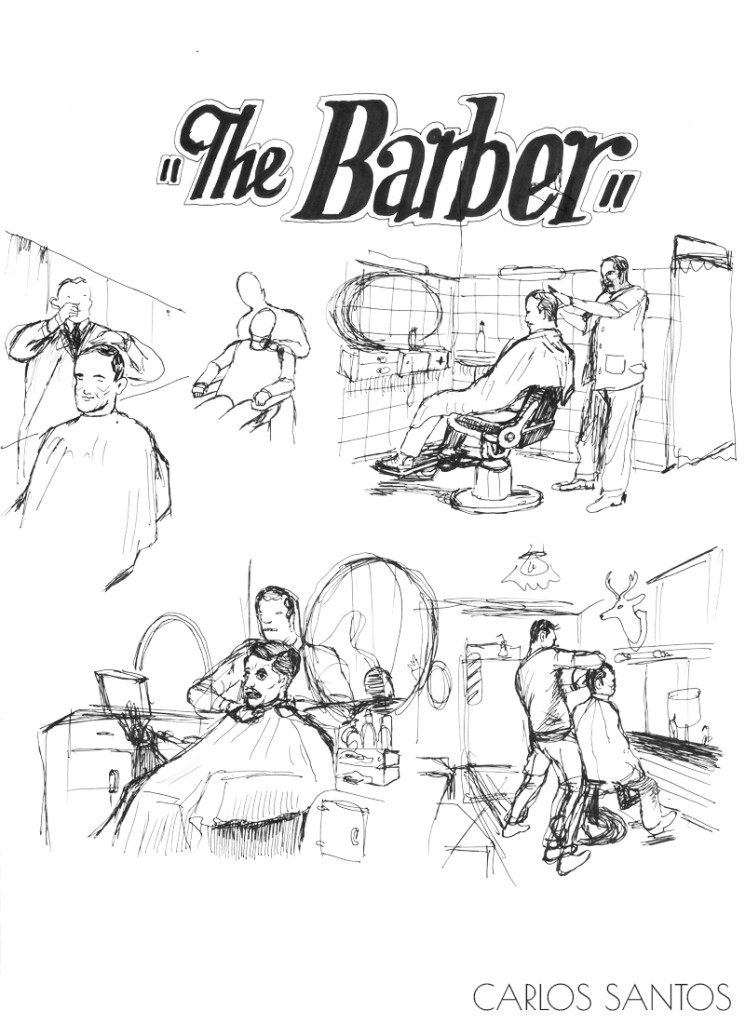 Carlos Santos. ''The Barber'' Ink on Paper, 8.5''x11''. 2012