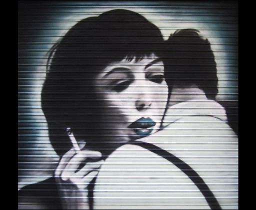 KB. ''Vivre Sa Vie'' Spray Paint on Shutter, 10'x10'. 2010