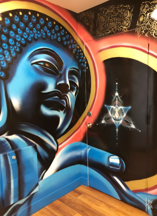 "Buddha and the Cosmic Star" Acrylic on Wall, 11'x8'. 2019