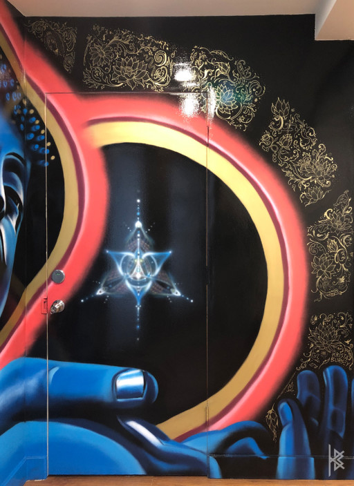"Buddha and the Cosmic Star" Acrylic on Wall, 11'x8'. 2019